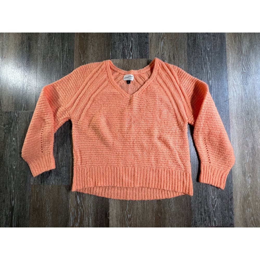 Universal Thread Sweater Women Medium Peach V-Neck Textured Knit Raglan Ribbed